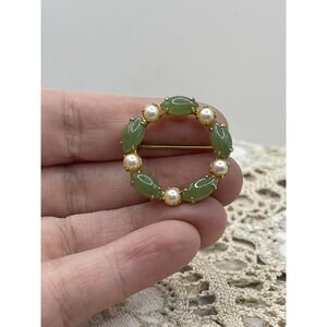 Vintage Sorrento Brooch Gold Filled Jade And Pearl 1/20 12K GF marked